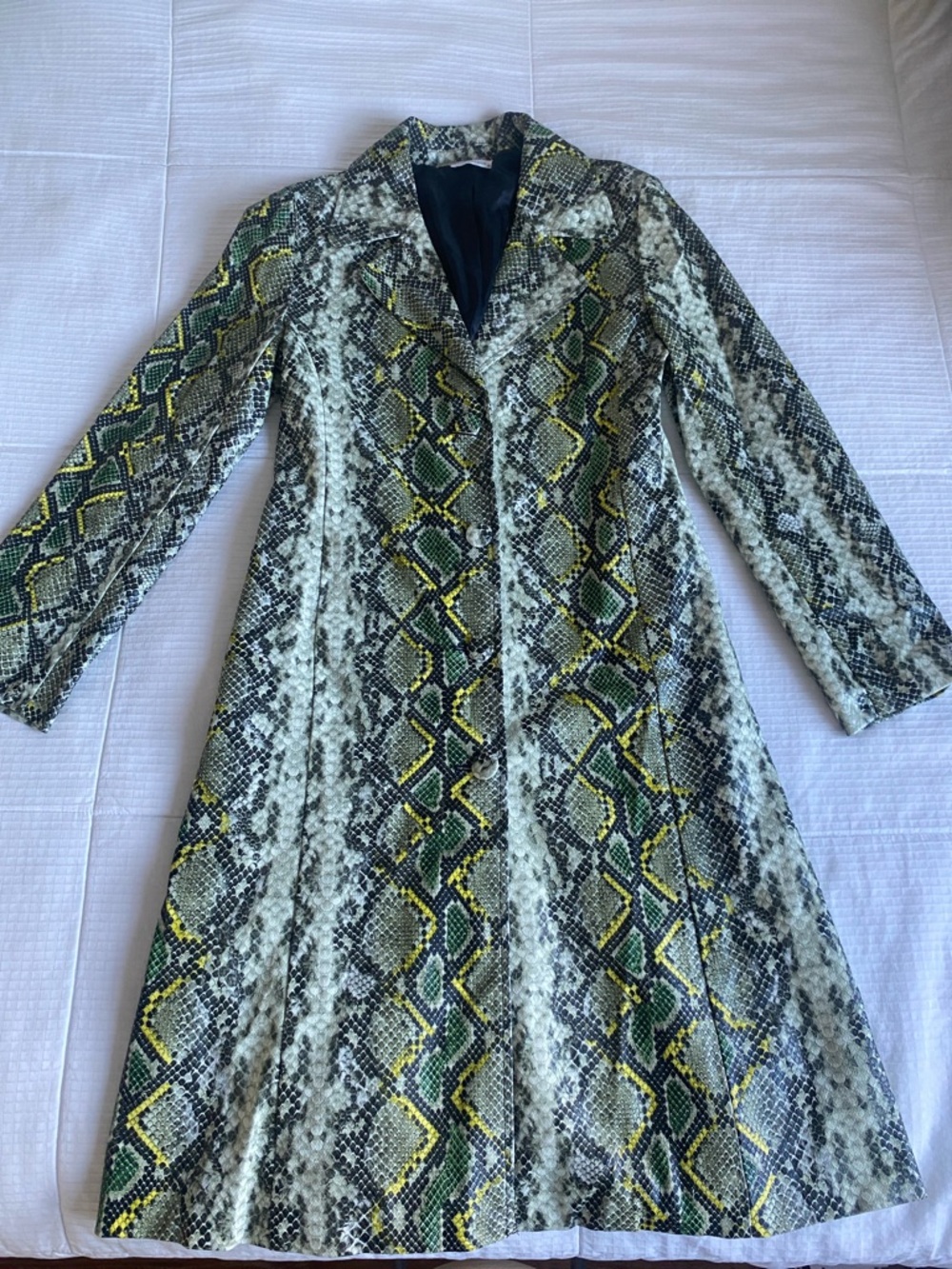 Long Snake-Print Trench Coat in Green/Yellow/Black